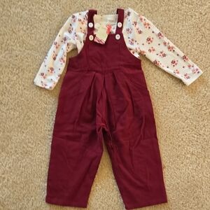 2 piece Burgundy Overalls with Floral Top